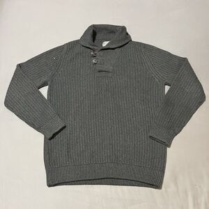 Duluth Trading Sweater Mens L Tall Infantry Wool Blend Shawl Collar Gray